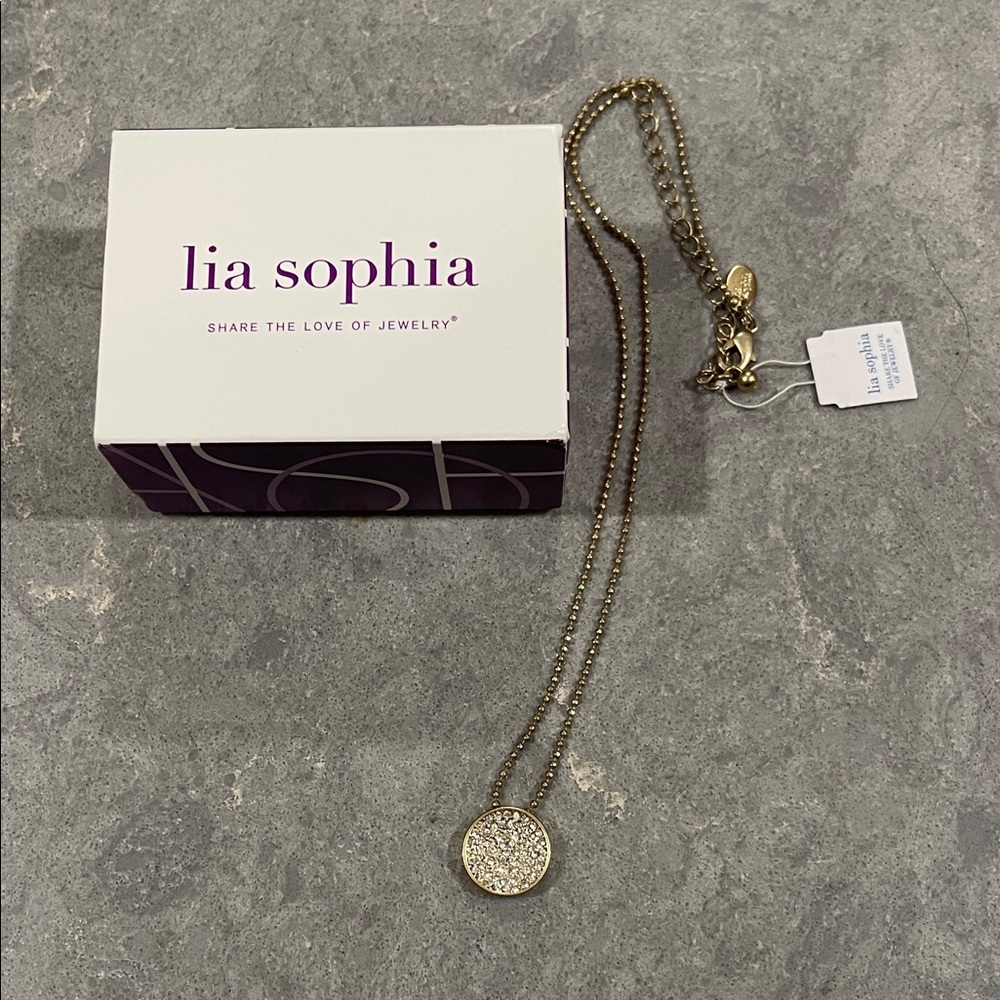 Lia Sophia Gold Pave Pendant Necklace 16 - 18” with Box New
